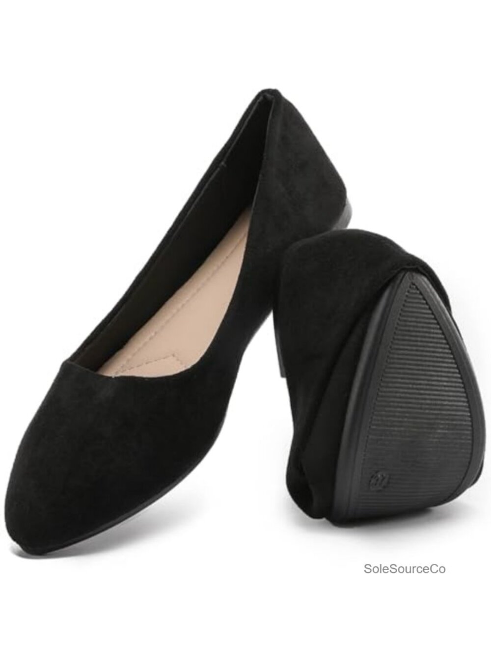 Suede Pointed Toe Ballet Flats, Slip-On Loafer Style, Cushioned Insole, Women's